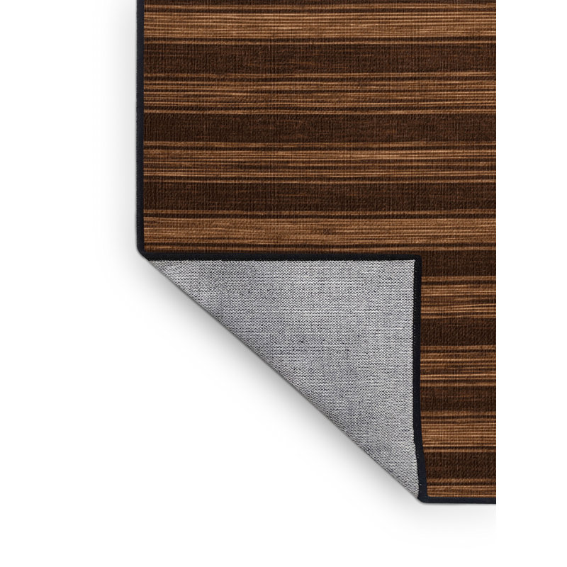 Tapis brun à rayures horizontales lavable à la machine, Carré 7 pi