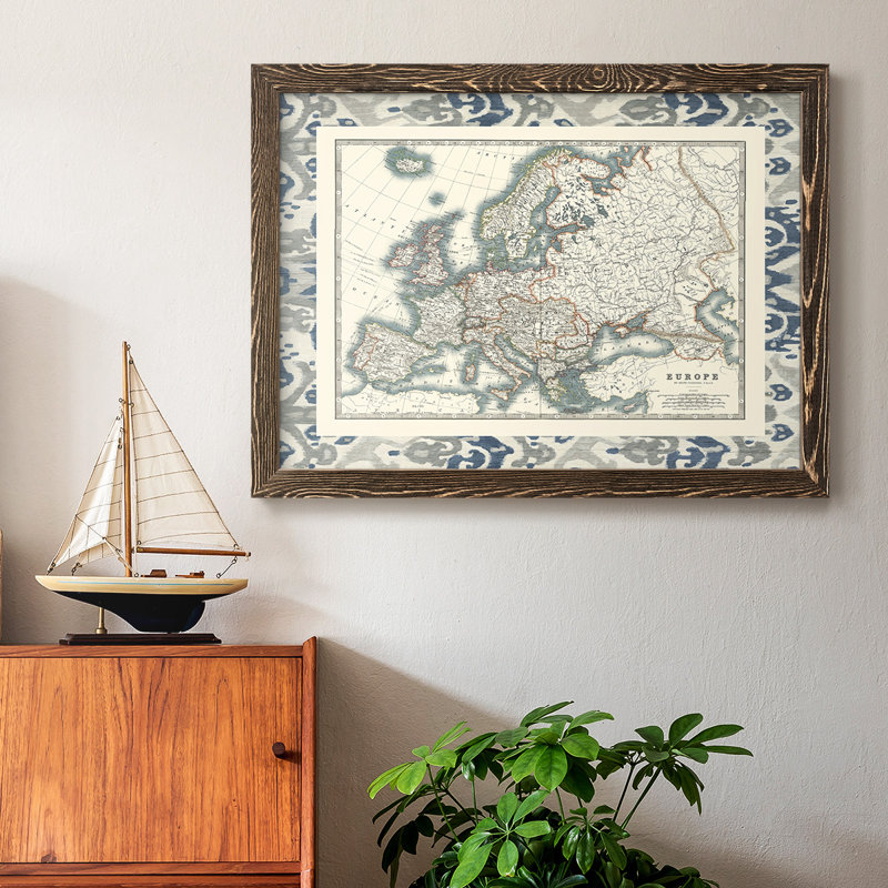 " Bordered Map Of Europe ", Walnut Framed, 18" H x 26" W x 1.5" D