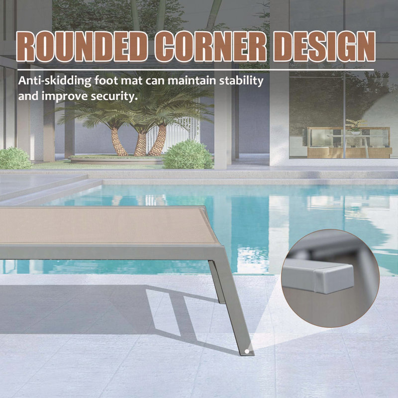 Aluminum Patio Chaise Lounge Set of 3 with Side Table, Khaki