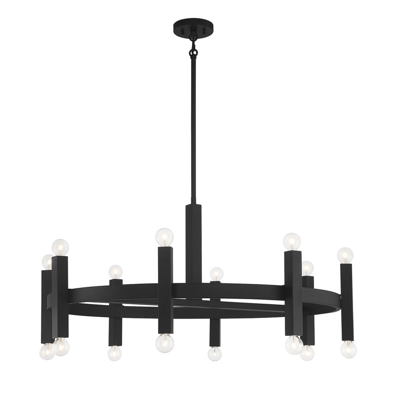 Lustre 16 lumières Meridian en noir mat, Noir