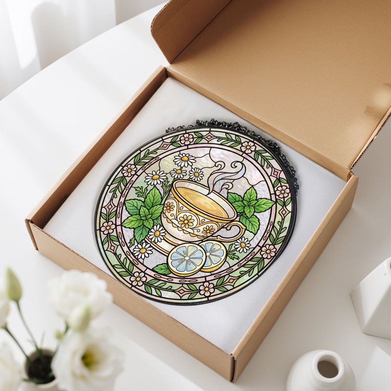 Panneau de vitrail de tasse à thé ， 12 po, H 12 po