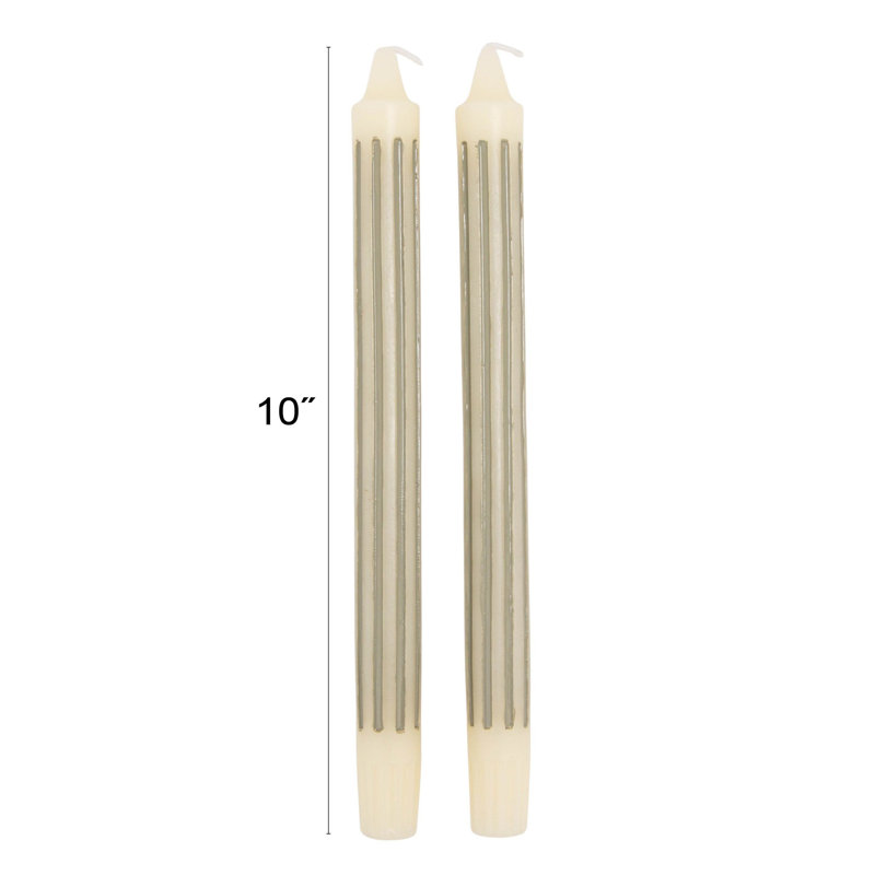 Unscented Vertical-Striped Taper Candles In Box, Gray