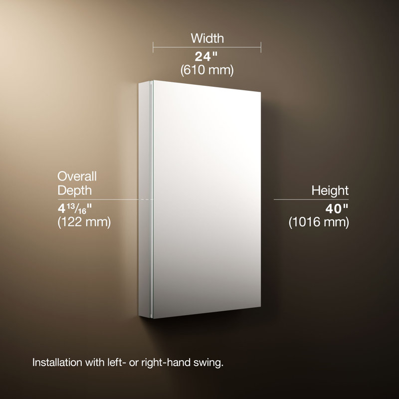 Verdera 20 In. X 40 In. Rectangular Framed Medicine Cabinet, 40" H x 24" W x 4.75" D