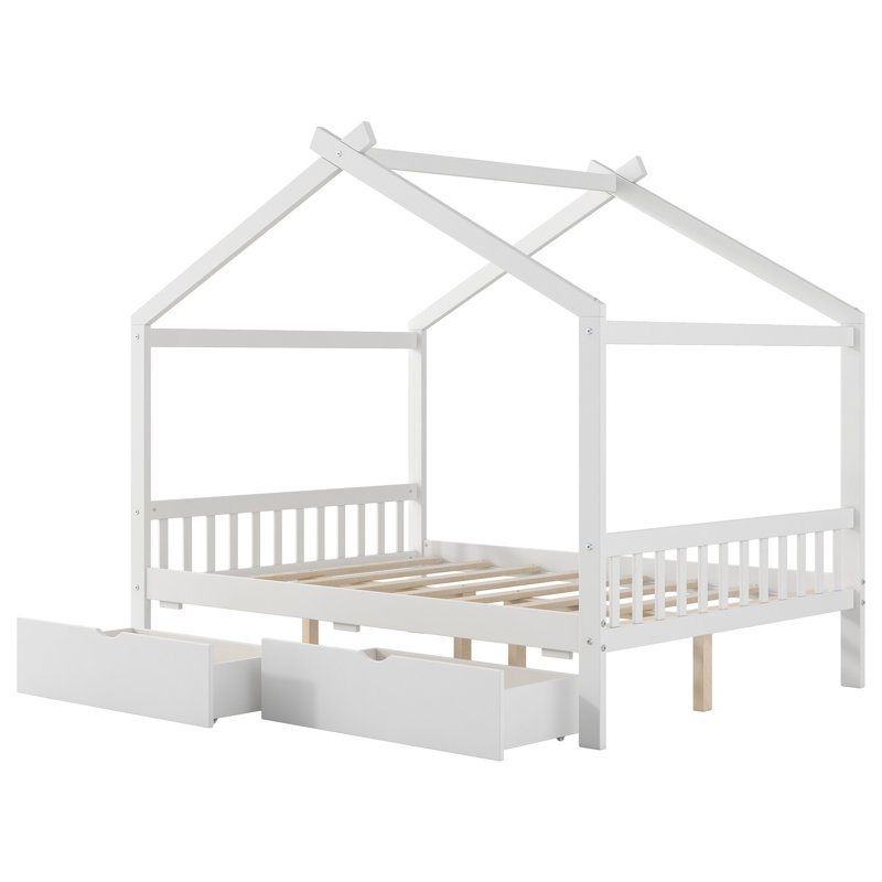 Lit plateforme avec deux tiroirs House, Blanc