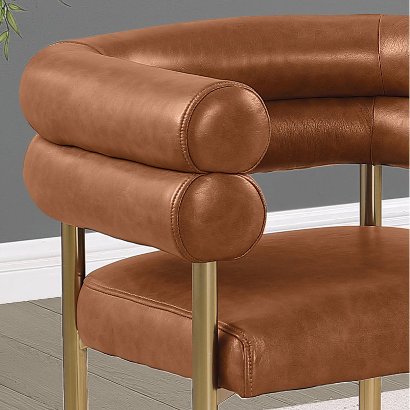 Chaises Leathaire à hauteur comptoir avec base en chrome doré, Caramel