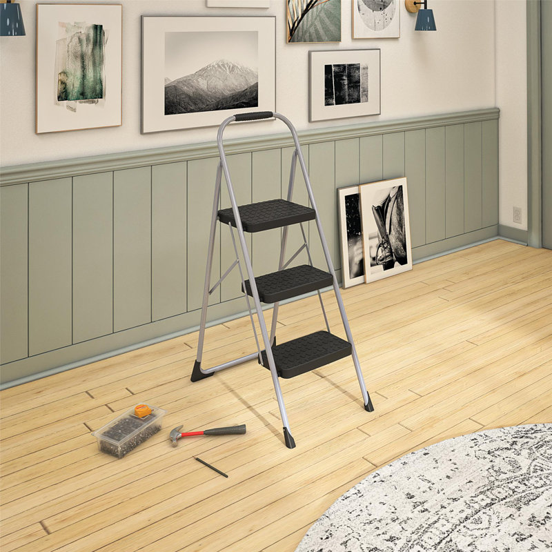3-Step Foldable Steel Ladder with Slip-Resistant Steps
