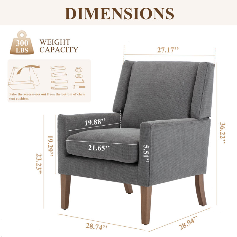 Ensemble de 2 fauteuils d'appoint rembourrés à oreilles 28,35 po de large, Lin gris