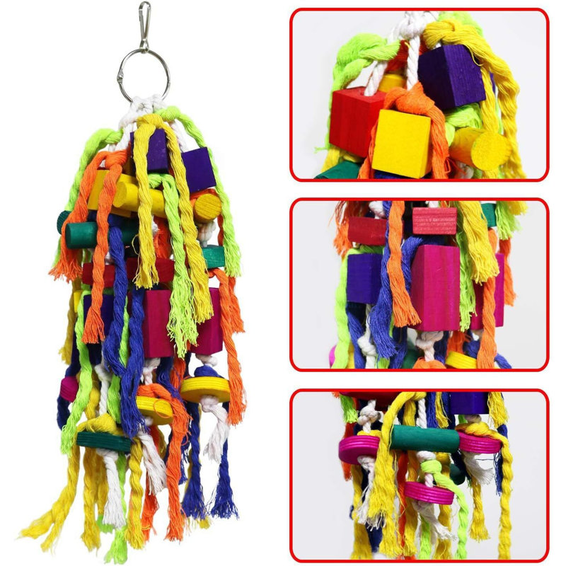 Parrot Chewing Toys in Multicolor with Natural Wood and Rope