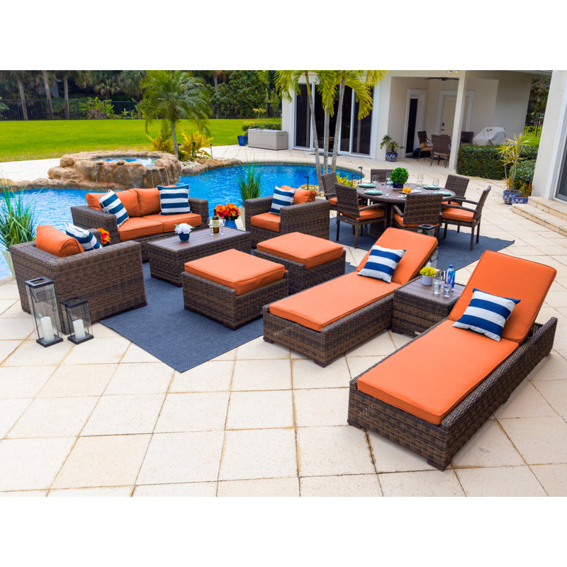 Ensemble de patio 16 pièces en rotin avec coussins Centralmont, Sunbrella toile toscane, Brun