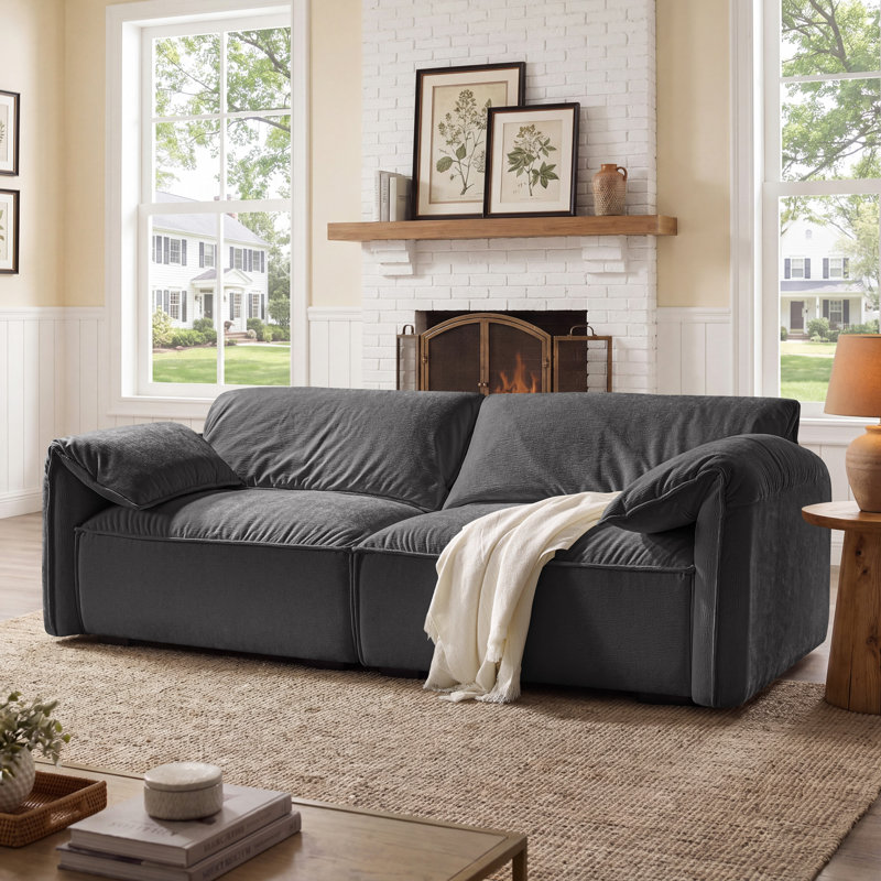 Canapé en chenille 92,5 po Louai, Sergé de polyester gris foncé