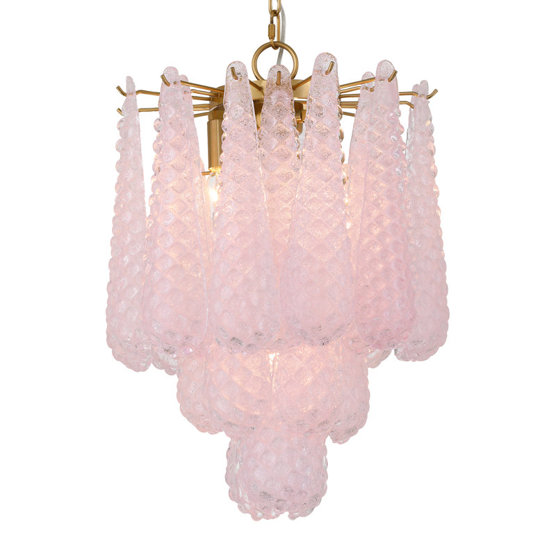 Hamdiye 4 Light Aged Brass Pendant, Pink