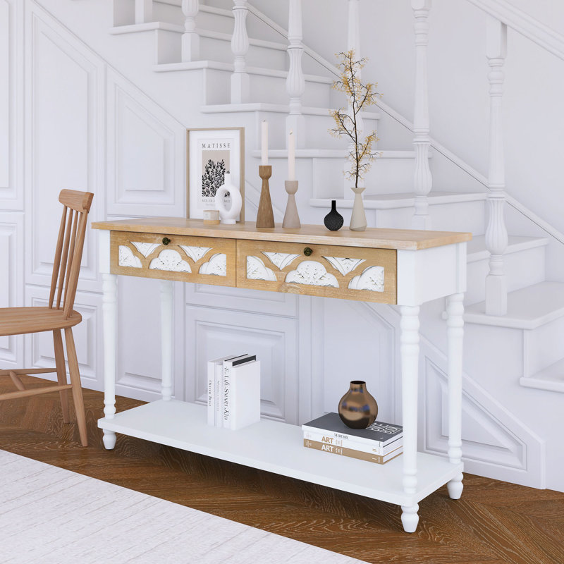 " traditional console table with 2 drawers and bottom shelf, easy assembly entryway table with classic design