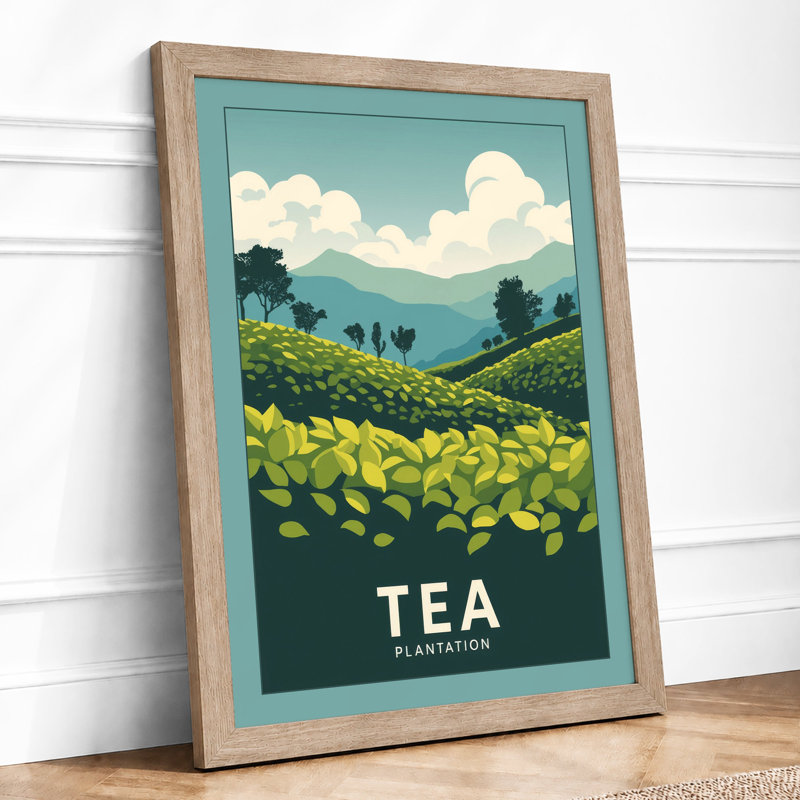 Tea Plantation Landscape Modern - Framed Print, A3 - 42.0 x 29.7 cm, Oak