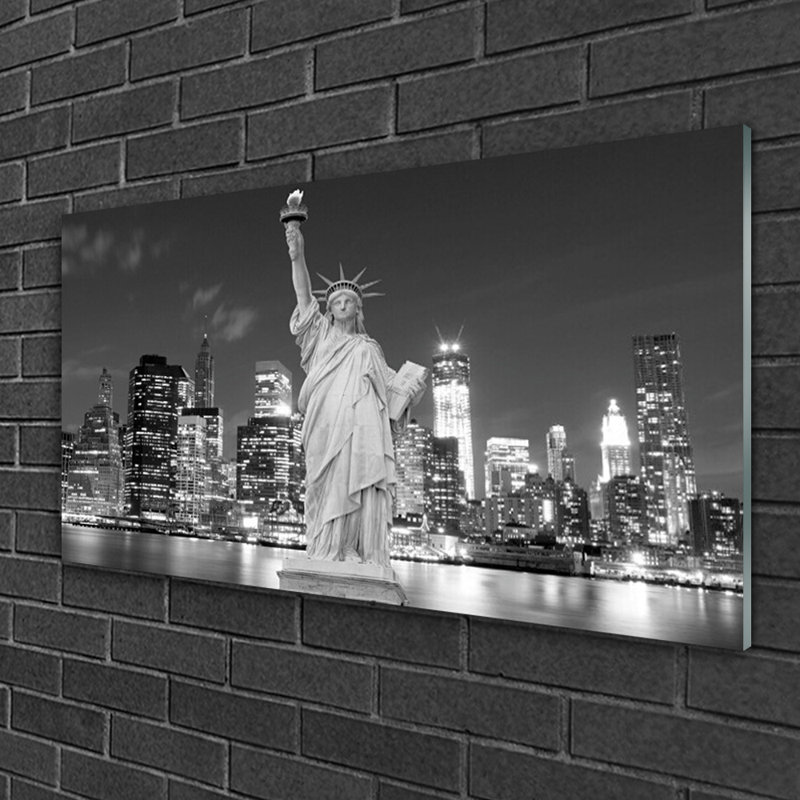 Houses Statue Of Liberty New York - No Frame Print on Glass