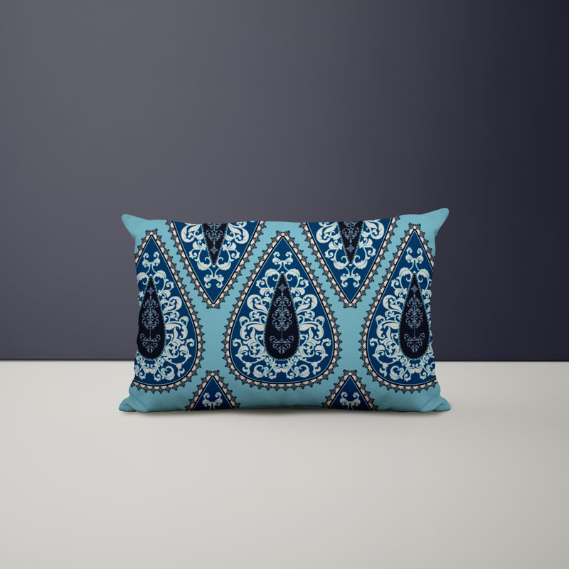 Paisley Outdoor Reversible Throw Pillow, Turquoise