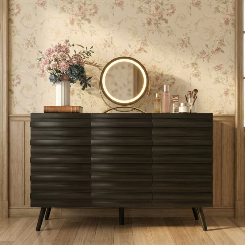 Aundraya 47.2'' W 3 Doors Accent Cabinet With Adjustable Plate, Black