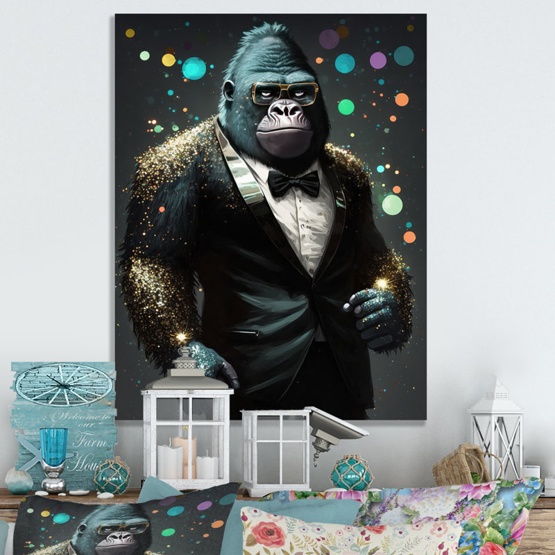Décoration murale en métal style disco Gorille I - animaux, H 20 po x l 12 po