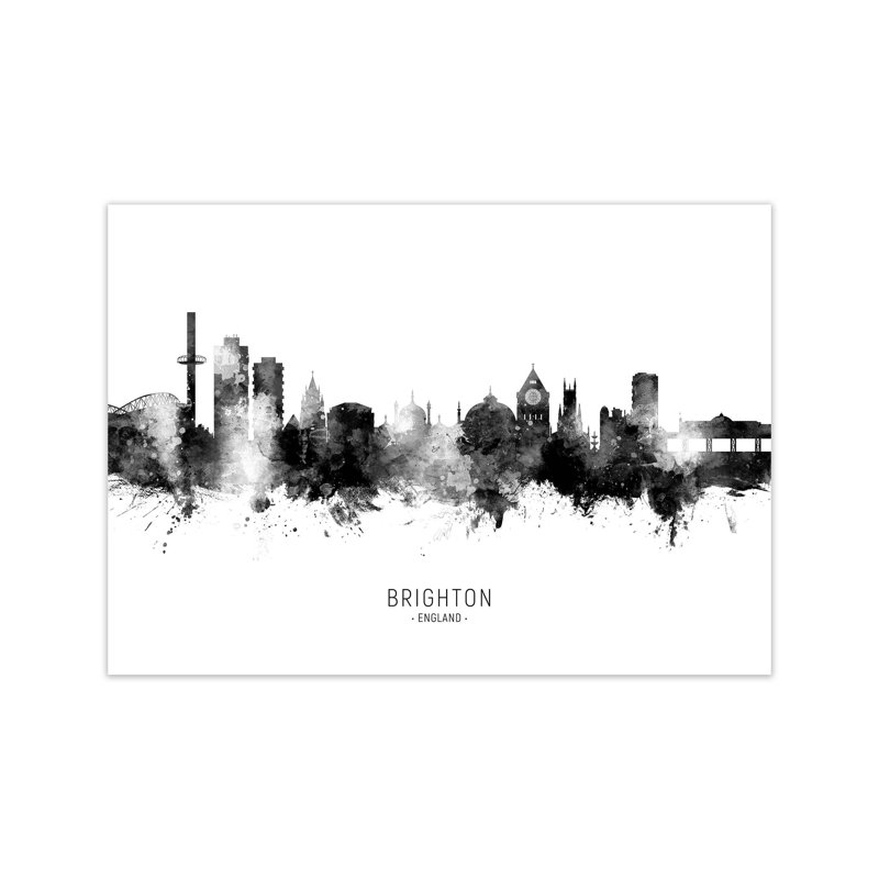 Brighton England Skyline Black White City Name by Michael Tompsett - Print, Unframed, 42cm H x 59cm W x 1cm D