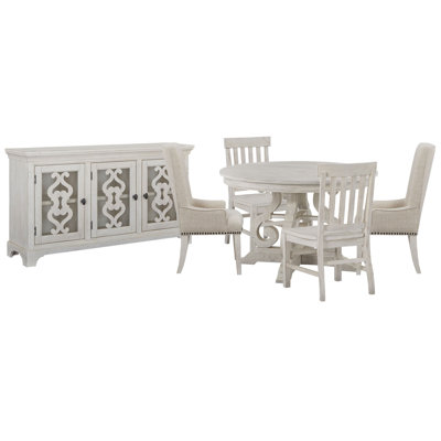 48" Round Dining Table With 2 Side Chairs 2 Host Chairs And Server