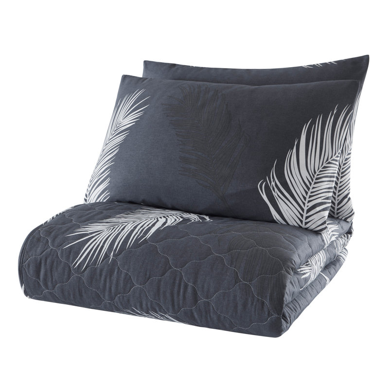 Ensemble de couvre-lit 100% coton Burbank, Bleu marine / blanc