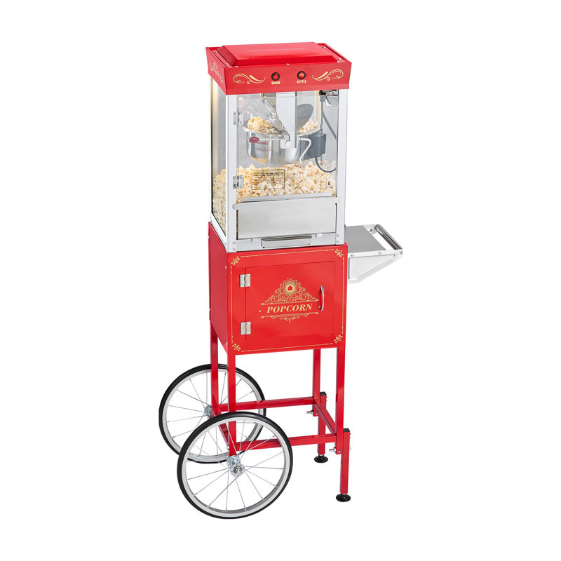 Machine à maïs soufflé 8 oz avec chariot - Popper en acier inoxydable de style théâtre rétro, bouilloire 800 W pour la maison et les fêtes