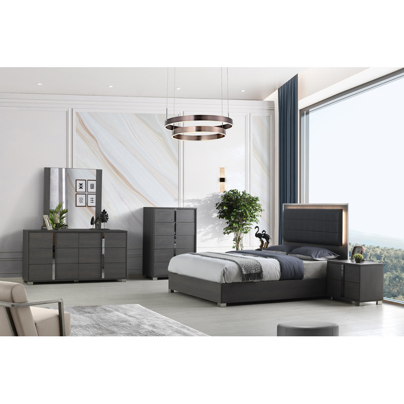 Delinda Upholstered Slat Bed, Matte Gray, Queen