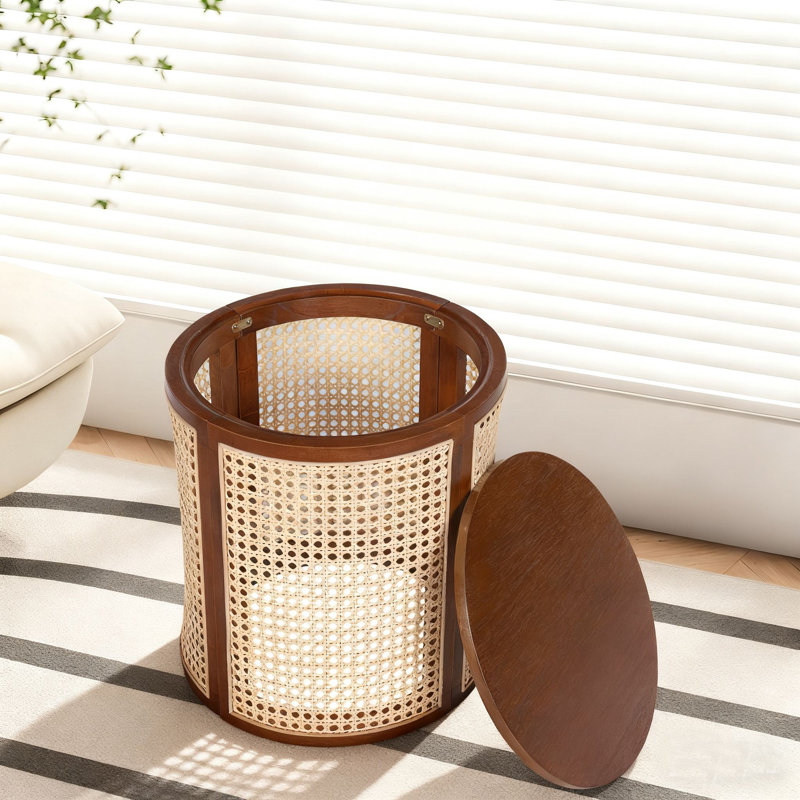 Table de chevet ronde avec rangement Boho, Marron foncé