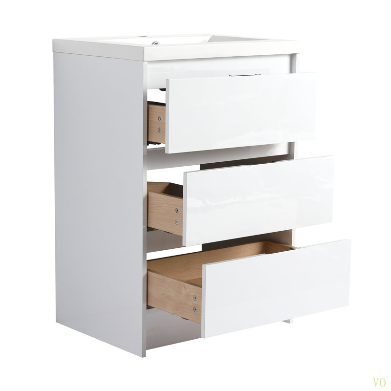 Meuble-lavabo autoportant de 72 po avec lavabo en résine et armoire à 1 côté, tiroirs à fermeture en douceur, contreplaqué (emballage KD)