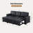84" Lucca Sleeper Sectional Sofa Bed Black Leather Reversible Storage Chaise For Small Living Rooms
