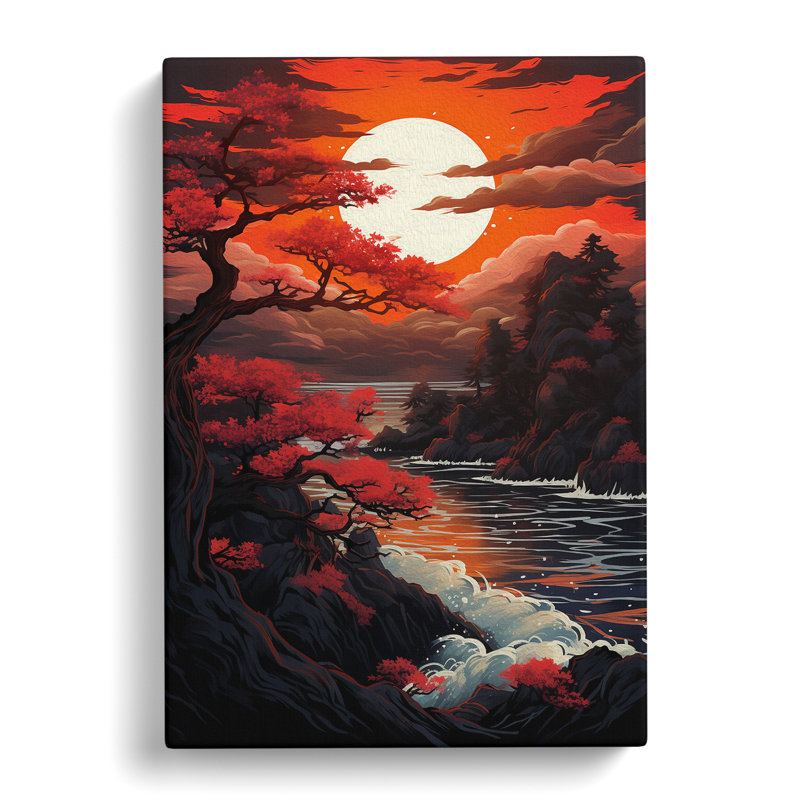 Japanese Sunset Symbolism - Print, 60cm H x 40cm W x 3cm D