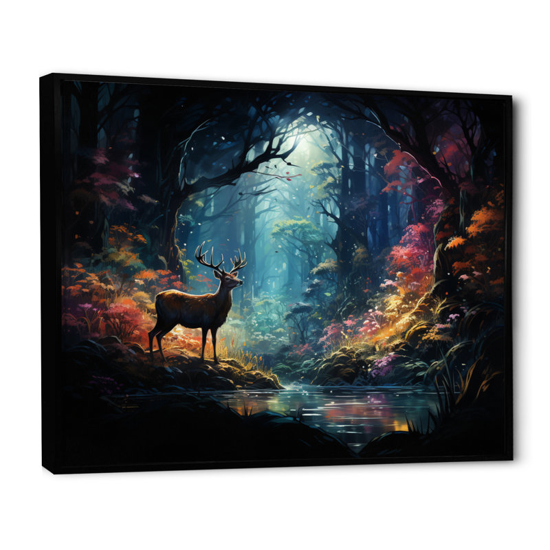 Deer Enchanted Forest III - impression, H 24 po x l 32 po x P 1 po, Cadre flottant noir