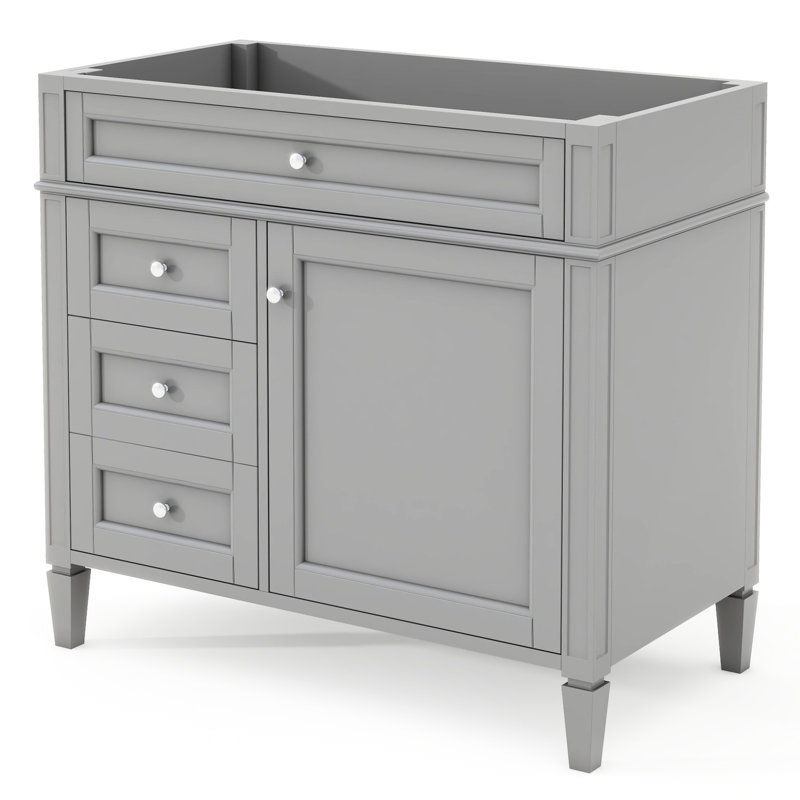 Meuble-lavabo 36 po, rangement moderne avec 2 tiroirs et tiroir basculant. Structure en bois massif. Gris. Glissières de tiroir en métal lisse de 33 po H x 18 po, amplement d'espace de rangement. Conception exquise. Assemblage facile