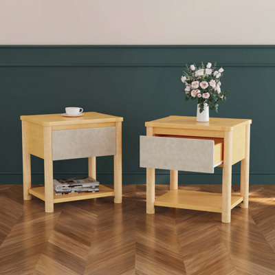 Set of 2 Wood Nightstands with Drawer and Open Shelf