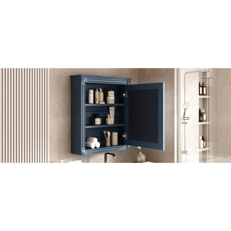 Armoire de rangement de salle de bain moderne 24 po x 27 po avec tablettes réglables et miroir, fixation murale, économiseur d'espace, armoire de toilette, tablette, tablette