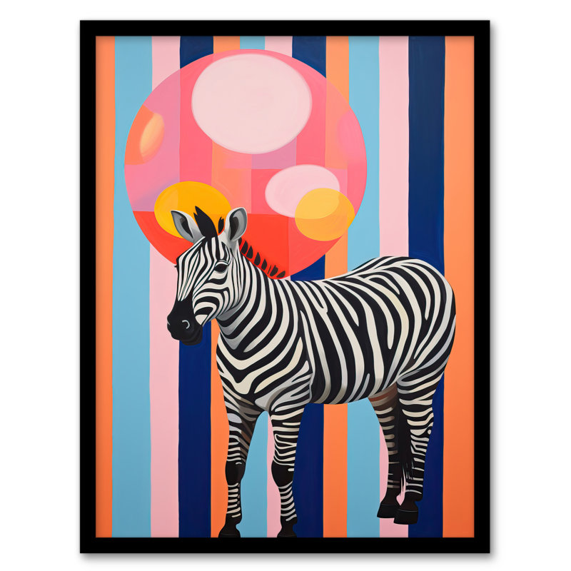 Party Animal Zebra Stripes Balloon Orange Pink Blue Fun - Single Picture Frame Print