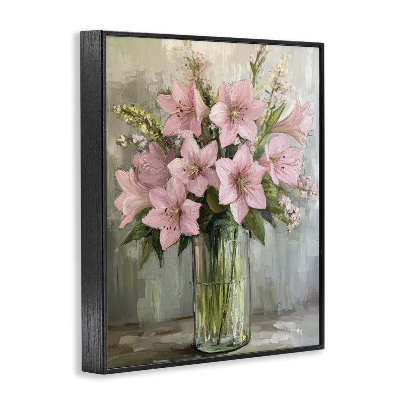 Giclée rose à motif floral, design par Petal Prints Design, H 14 po x l 11 po, Giclée encadrée noir minuit