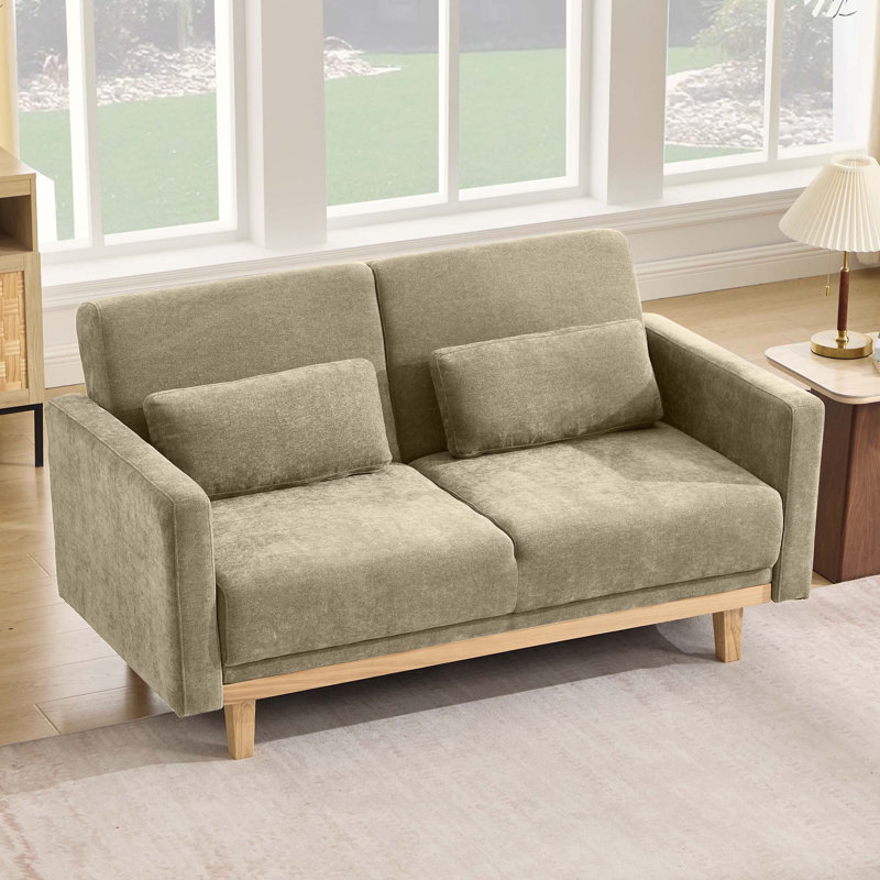 59.8''W 3-Level Adjustable Upholstery Chenille Loveseat, Khaki