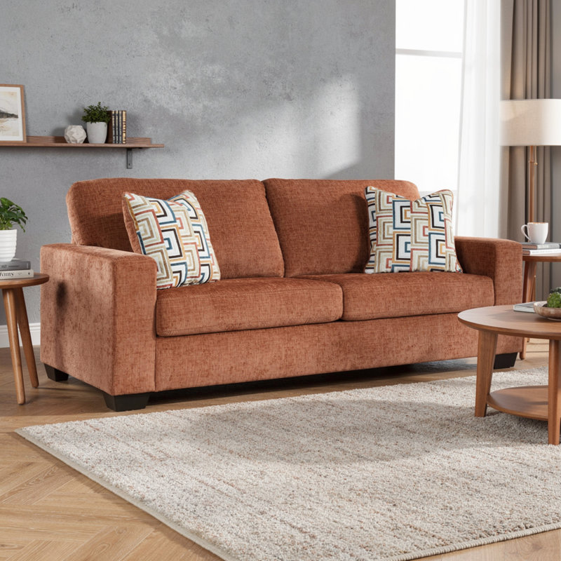 Grand canapé-lit Avie, 2 coussins décoratifs, polyester 85 po, Orange brûlé