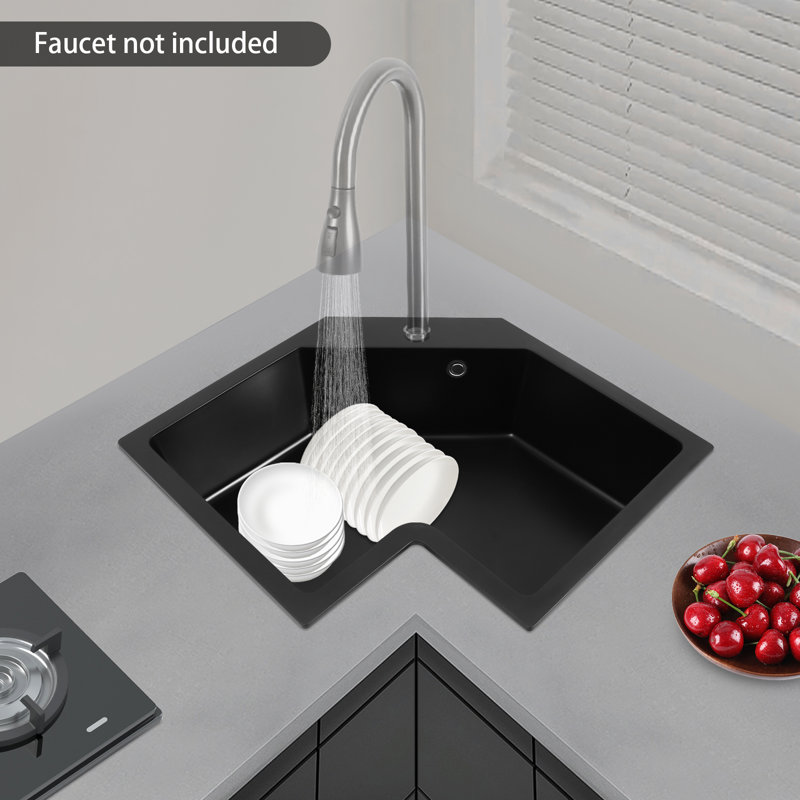 26.77" W Black Irregular Corner Undermount Kitchen Sink
