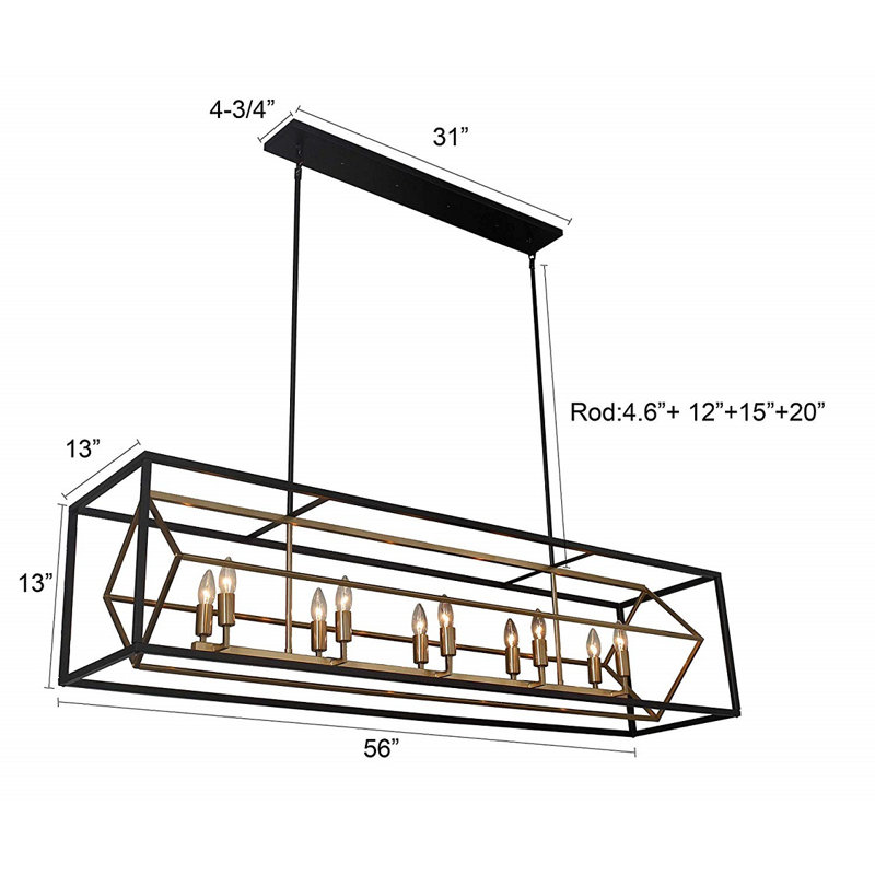 Lustre rectangulaire à 10 lumières Ellicott, Bronze