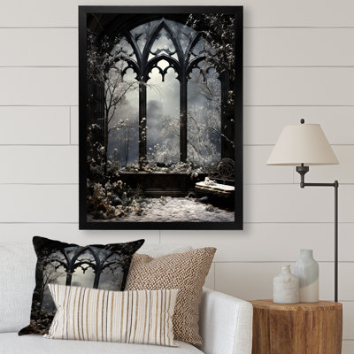 Midnight Gothic Winter Window View III - Winter Landscape Wall Art