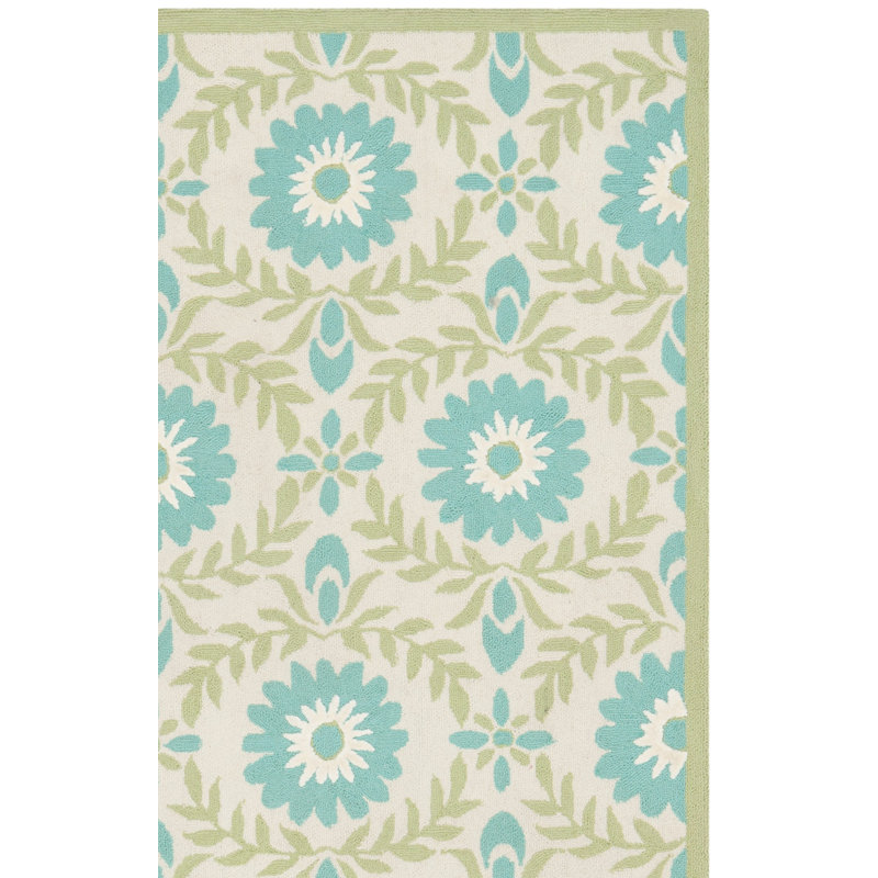 Tapis floral bleu / crème, 8 pi x 10 pi