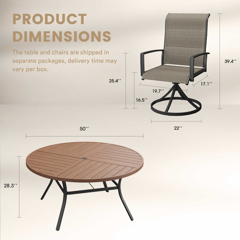 6-Person Outdoor Patio Dining Set With Swivel Chair, Walnut/Brown