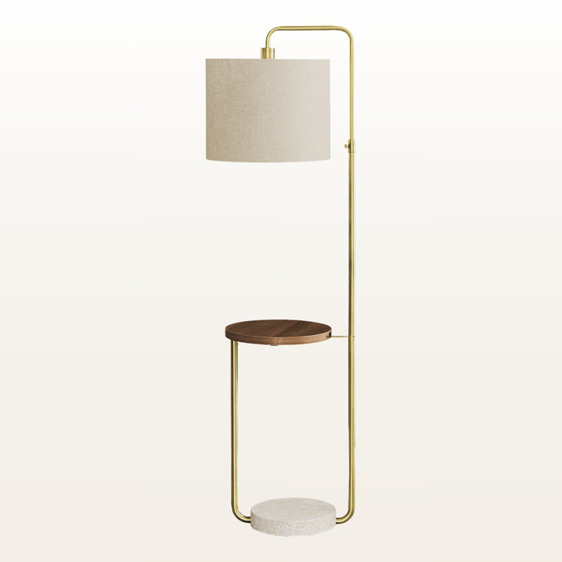 Henson 67"H Floor Lamp, Usb Port Included & Brass Metal & Beige Shade