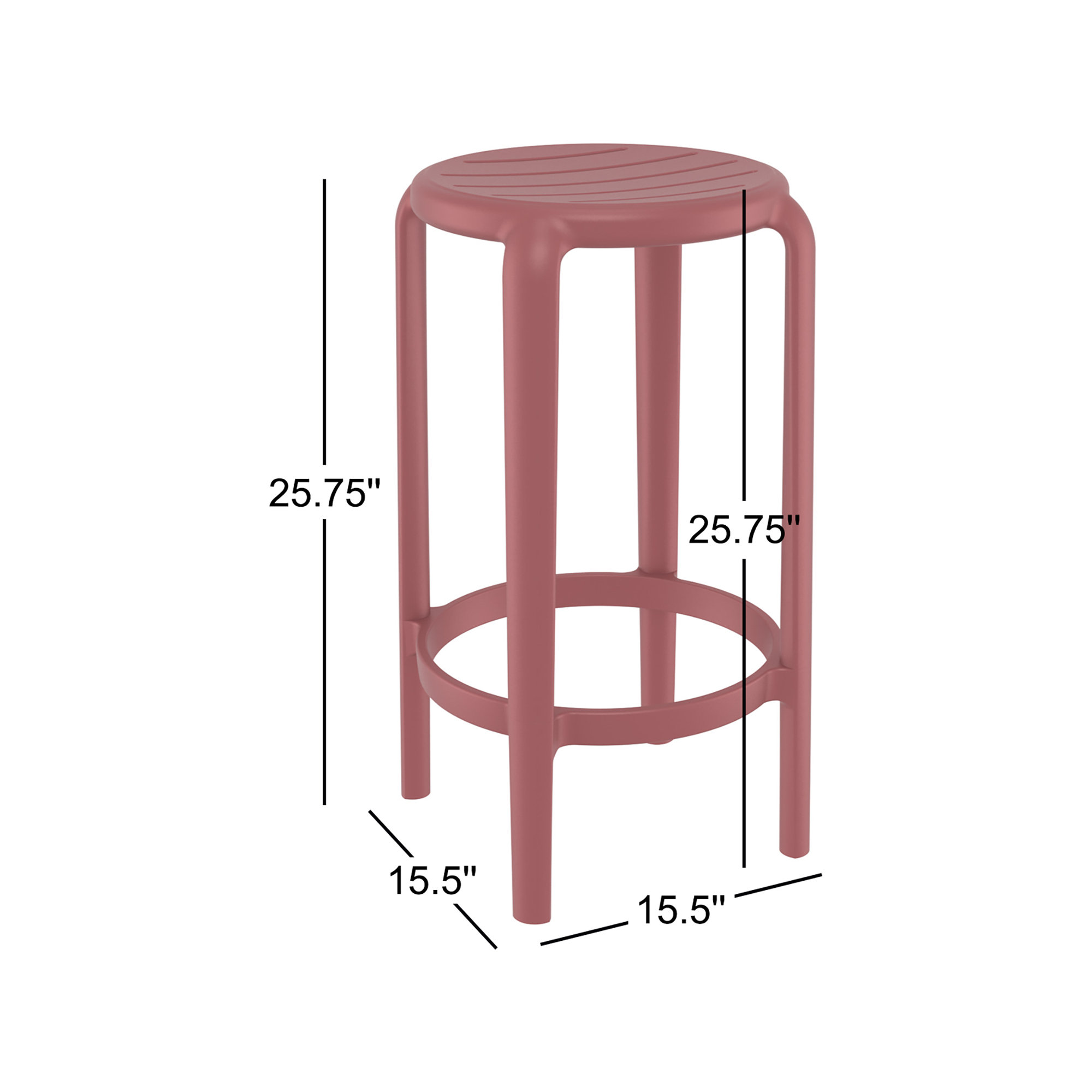 Awan Backless Outdoor Bar Stool, 25.75", 	Marsala