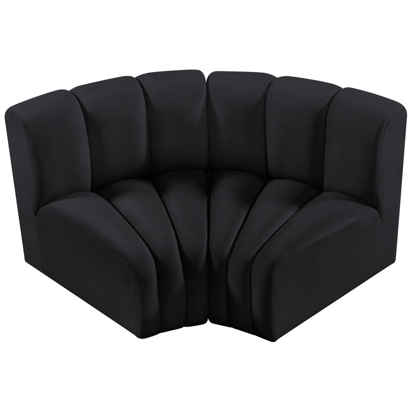 Ivanildo Upholstered Curved Sectional Reversible, Black Velvet