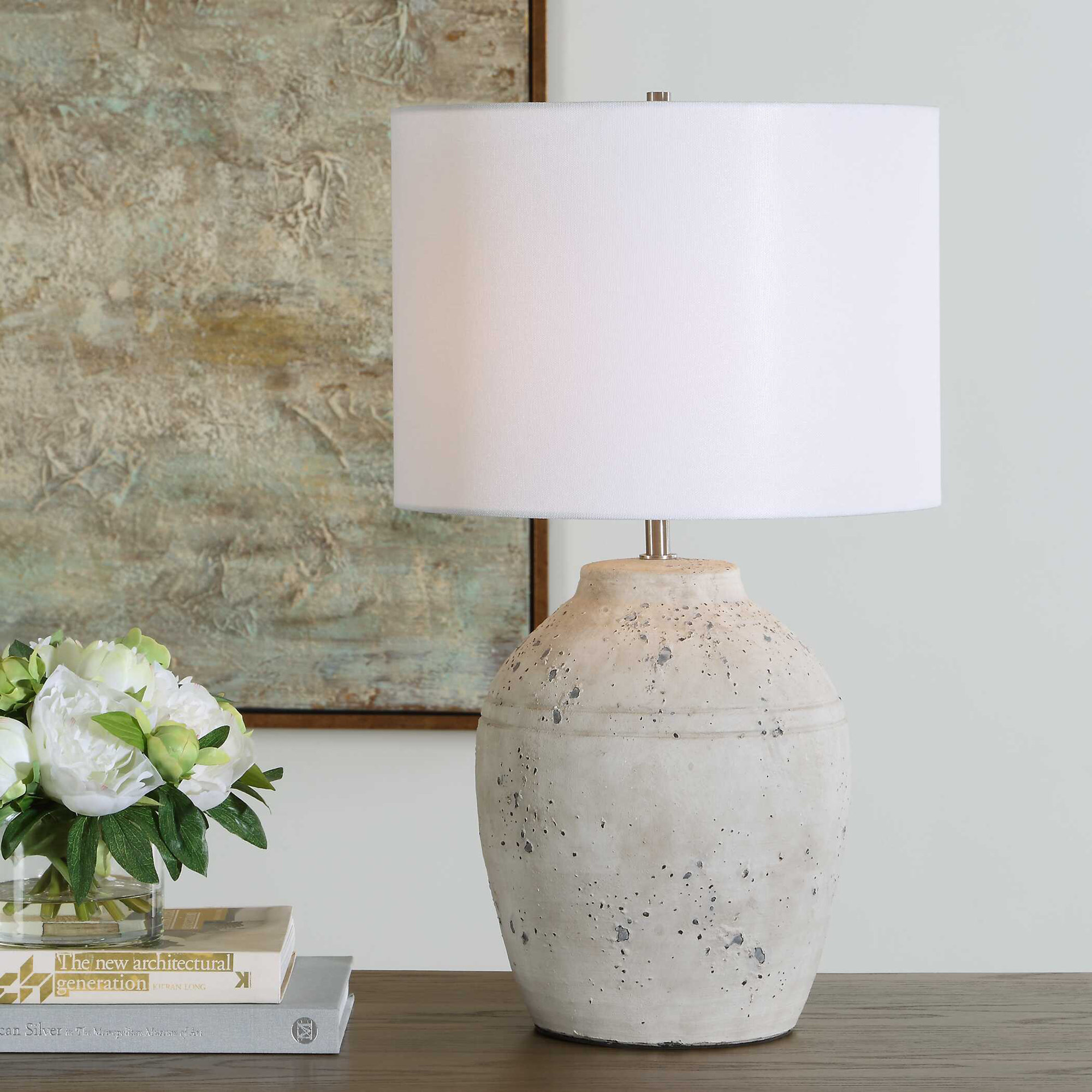 Jolia Ceramic Table Lamp, White, 23.5" H x 14" W x 14" D