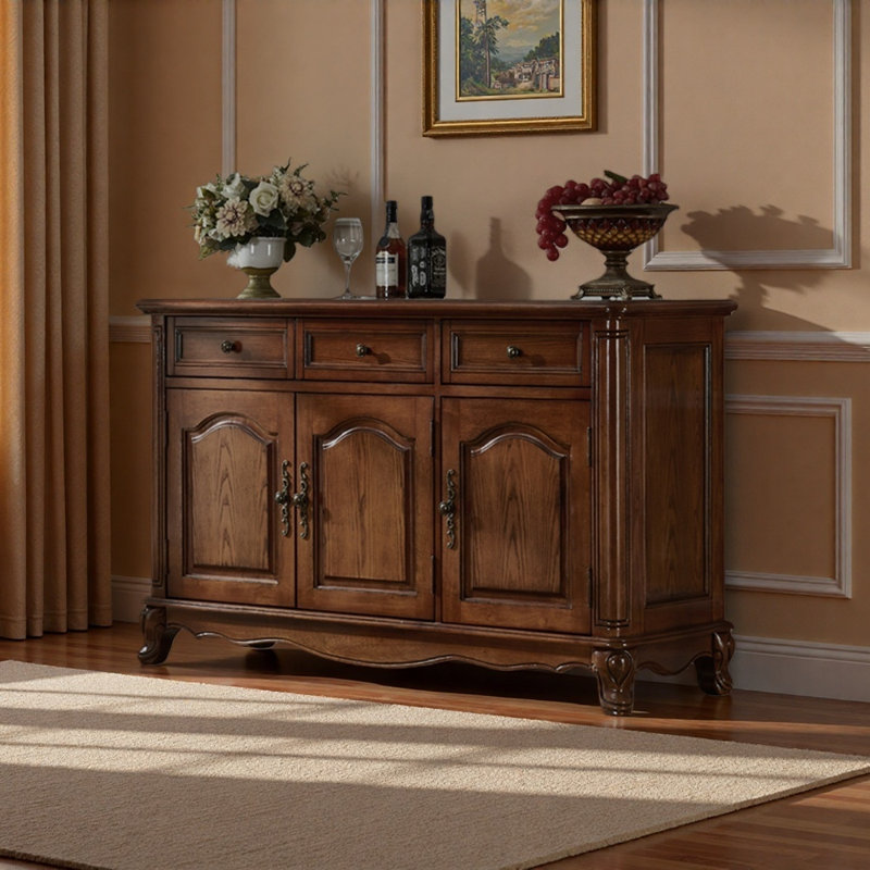 Buffet haut de gamme de style rétro, Noyer, H 35,04 po x l 51,18 po x P 18,9 po