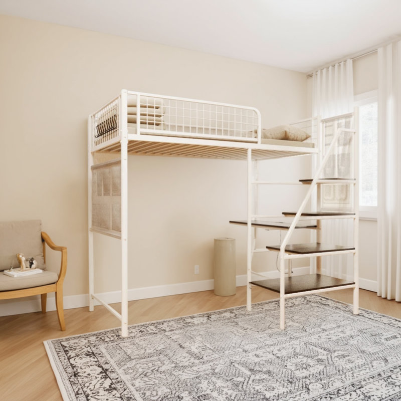 Perfect For Bedrooms And Dorm Rooms, This Metal Bunk Loft Bed Saves Space With A Built-In Charging Station And LED Lighting.