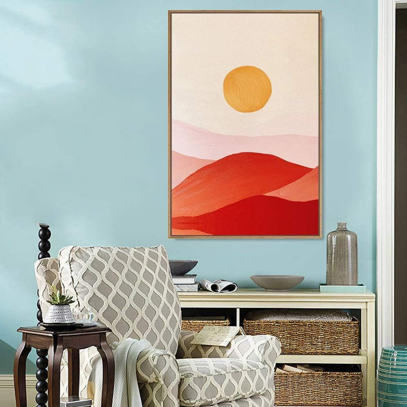 Sun and Moon Sun in Abstract Paint Stroke Valley Geometric Shapes Illustration Mid-Century Modern Ultra, Naturel